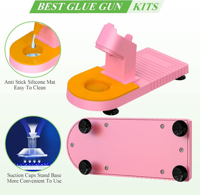 MONVICT Pink Hot Glue Gun Kit, Mini Glue Gun with Suction Cups Stand Anti Stick Silicone Mat, Hot Melt Glue Gun with Fine Tip & 30 Glue Sticks, On/Off Switch Design for DIY, Craft, Home School Project - Image 4
